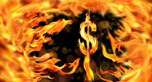 Koncepcyjny Obraz Płonącego Znaku Dolara Płomieni Ognia — Zdjęcie stockowe