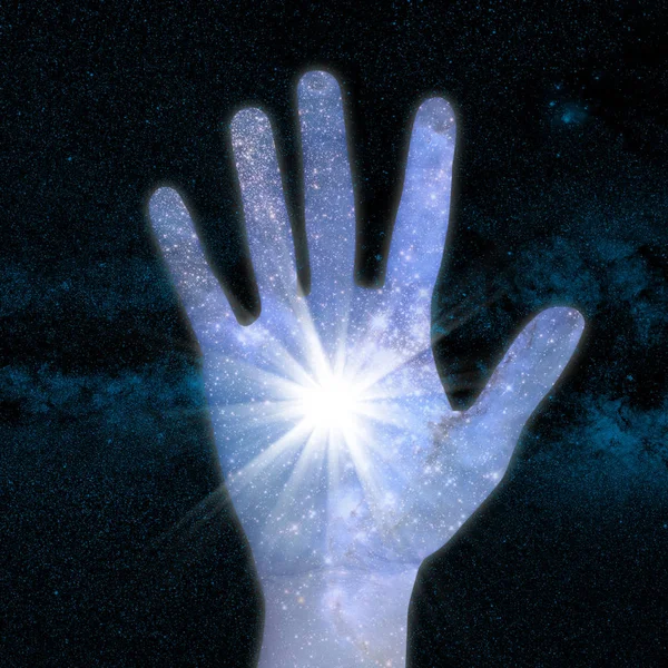 Conceptueel Beeld Van Hand Abstracte Lichten Van Het Universum Nasa — Stockfoto