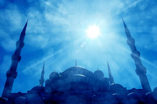 Blauwe Moskee Boven Zonnige Blauwe Lucht Istanbul Turkije — Stockfoto