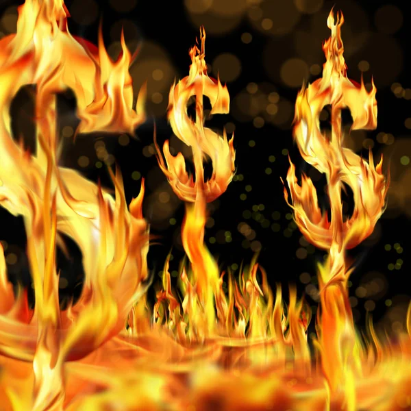 Conceptual Image Burning Dollar Sign Fire Flames — Stock Photo, Image