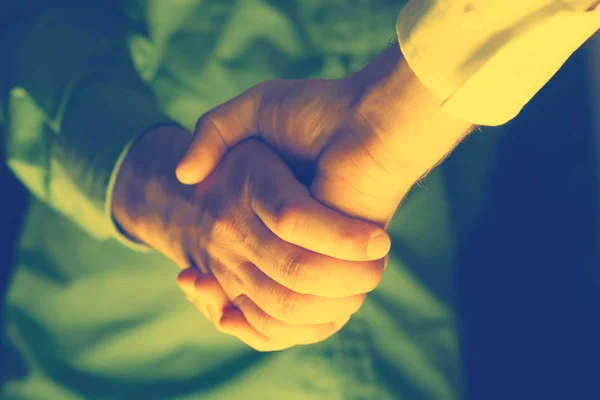 Handshaking Two Business People Partnership Teamwork Greeting Form Communication Light — Stock Photo, Image