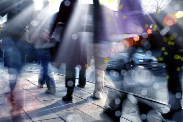 Imagem Fundo Borrada Pessoas Andando Rua Movimentada — Fotografia de Stock