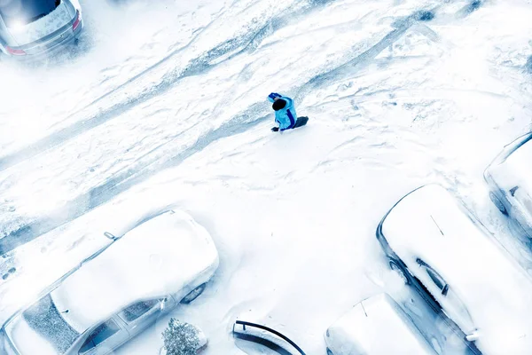 Erhöhte Ansicht Der Schneebedeckten Straße — Stockfoto