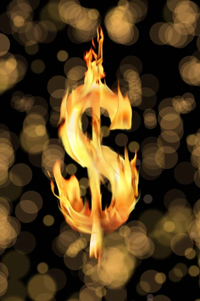 Close Schot Van Brandende Dolar Teken Zwarte Achtergrond — Stockfoto