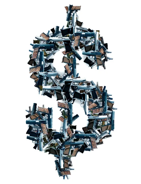 Imagen Conceptual Del Signo Del Dólar Con Armas Sobre Blanco —  Fotos de Stock