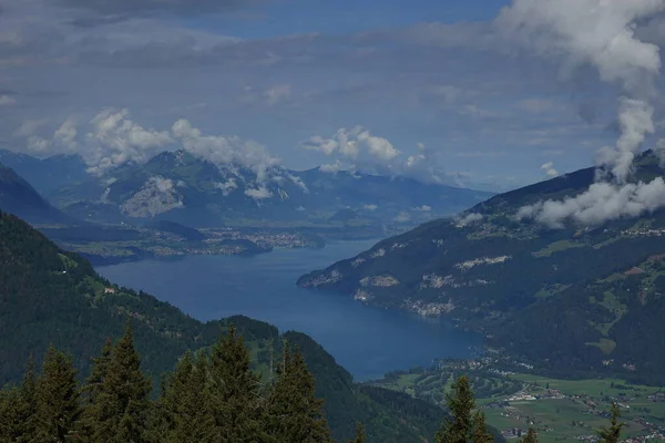 Pohled Střední Stanice Schynige Platte Jezero Thun Okolní Hory Bernese — Stock fotografie