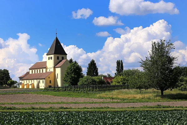 Kostel Sankt Georg Zeleninovými Poli Ostrově Reichenau Bodensee — Stock fotografie