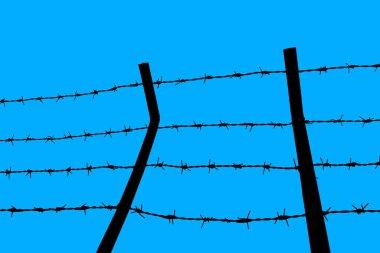 close up Barbed wire Fence and clear sky clipart