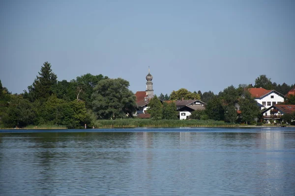 Monastère Lac Seeon Seebruck Chiemsee Lac Nénuphars Collines Sentier Pente — Photo