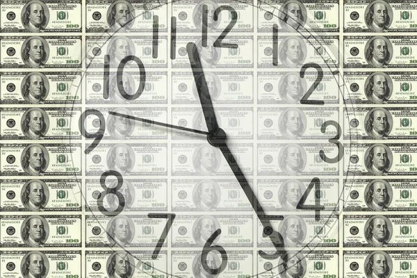 Imagen Conceptual Reloj Sobre Fondo Del Billete Dólar —  Fotos de Stock
