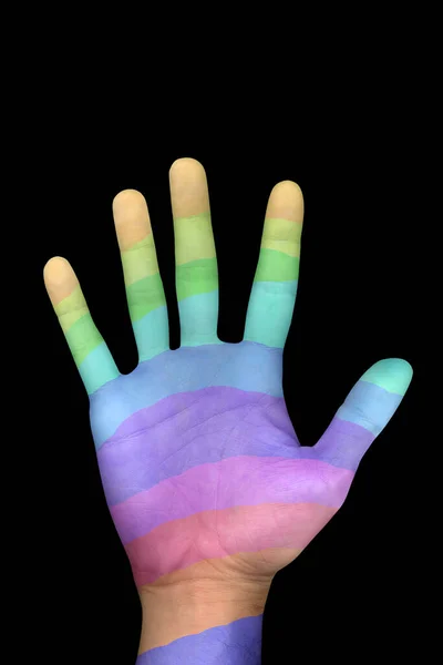 Närbild Skott Regnbåge Färgad Hand — Stockfoto