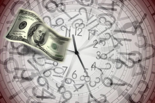 Image Conceptuelle Une Horloge Sur Fond Billet Dollar — Photo