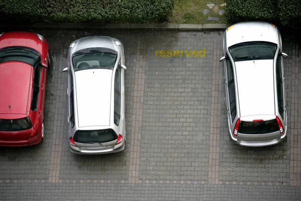 Vista Elevada Carros Estacionados Estacionamento — Fotografia de Stock