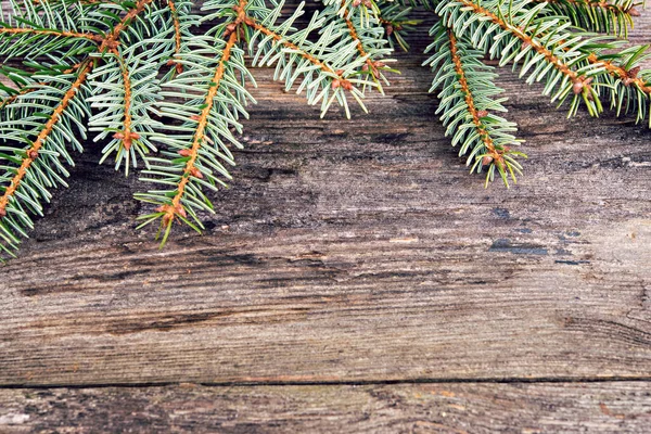 Seuil Noël Avec Branche Sapin Sur Sol Bois — Photo