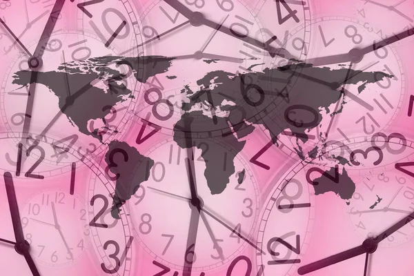 Image Rapprochée Carte Monde Une Horloge — Photo