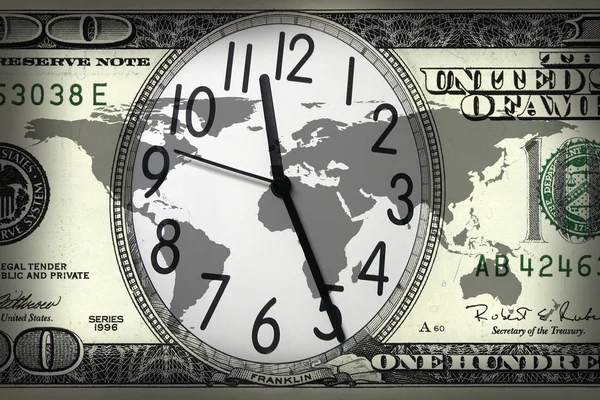 Immagine Concettuale Orologio Sullo Sfondo Del Dollaro — Foto Stock