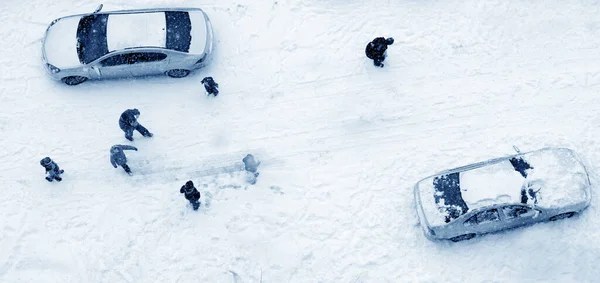 Erhöhte Ansicht Der Schneebedeckten Straße — Stockfoto