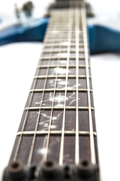 Guitarra Elétrica Detalhe Tiros Sobre Fundo Branco — Fotografia de Stock