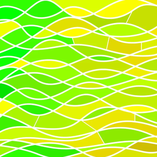 Vetor Abstrato Fundo Mosaico Vidro Manchado Ondas Verdes Amarelas — Fotografia de Stock
