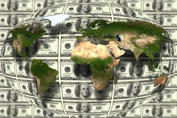 Dolar Banknotları Arka Planında Bir Dünya Haritasının Yakın Plan Görüntüsü — Stok fotoğraf