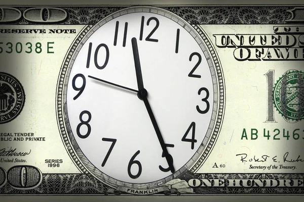 Conceptual Image Clock Dollar Bill Background — Stock Photo, Image