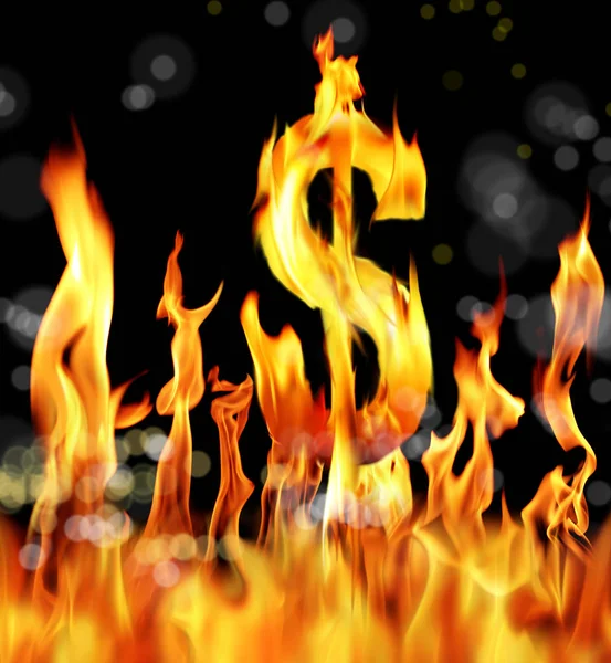 Nahaufnahme Eines Brennenden Dollarzeichens Vor Schwarzem Hintergrund — Stockfoto