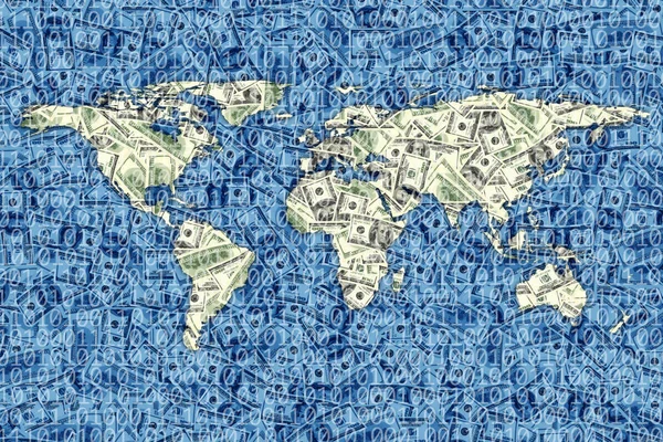 ドル紙幣の背景にある世界地図のショットを閉じて — ストック写真
