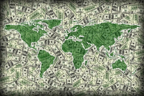 Nahaufnahme Einer Weltkarte Auf Hintergrund Des Dollarscheins — Stockfoto