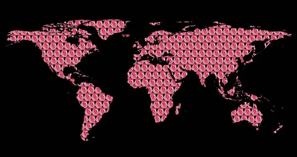Imagen Conceptual Mapa Del Mundo Rosas Rosadas Lado Lado —  Fotos de Stock