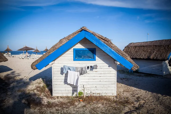 Blue White Painted Hut Sea Resort — Stock Photo, Image