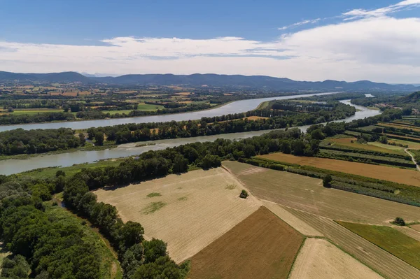 Flygfoto Över Rhonen Mellan Pouzin Och Baix — Stockfoto