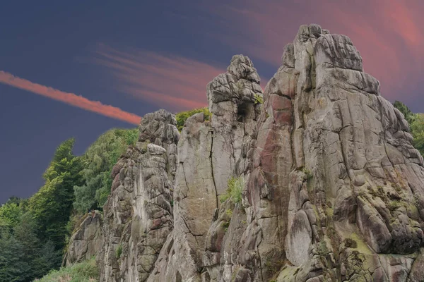 Externsteine Strike Sandstone Rock Formation Teutoburg Forest Γερμανία Βόρεια Ρηνανία — Φωτογραφία Αρχείου