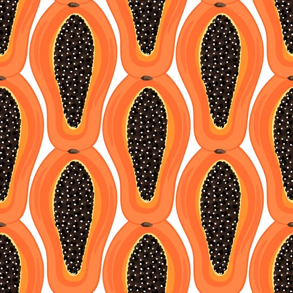 Seamless pattern with tropical fruits. Healthy dessert. Fruity background. Carica papaya. Exotic food. Wrapping paper, print on clothes, wallpaper, summer banner. Vector illustration, eps10