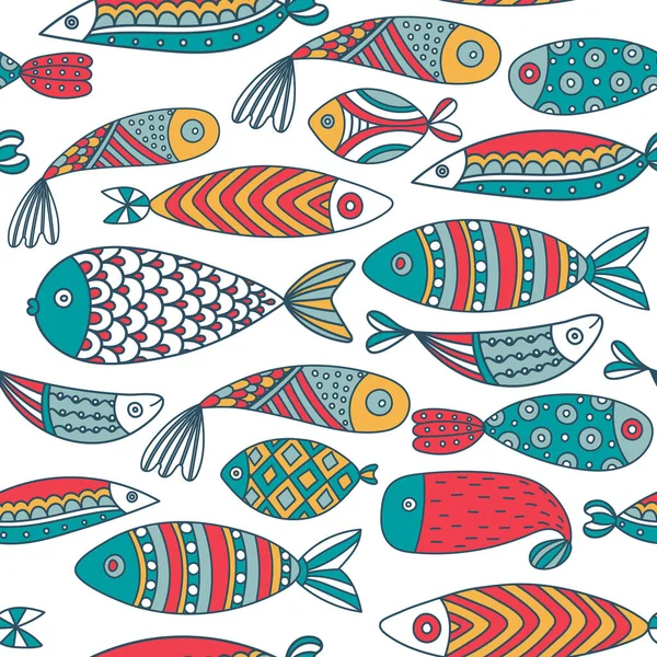 Patrón Sin Costura Con Peces Mundo Submarino Dibujado Mano Fondo — Foto de Stock