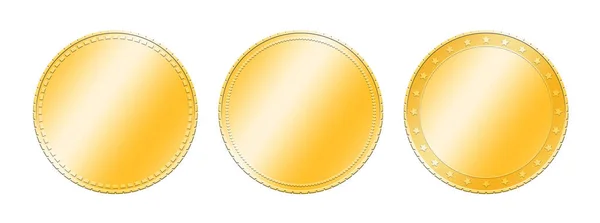 Zamknij Trzy Różne Złoty Metal Puste Monety Szablon Lub Odznaki — Zdjęcie stockowe