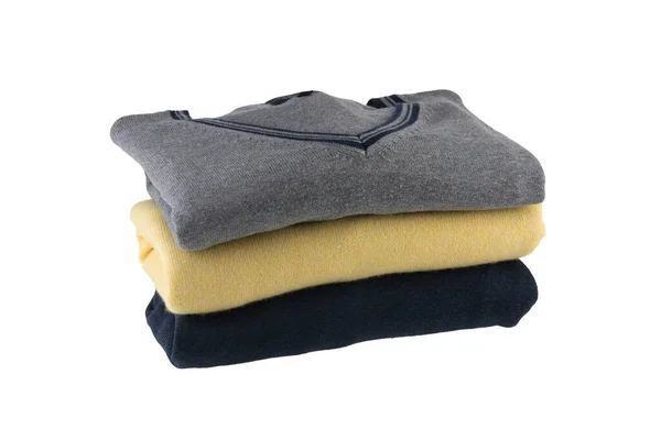 Kaszmirowy Sweter Stos Szarego Żółtego Czarnego Ciepłego Swetra Dla Mężczyzn — Zdjęcie stockowe