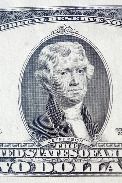 Двухдолларовая Купюра Банкнота Наклейка Томас Джефсон — стоковое фото