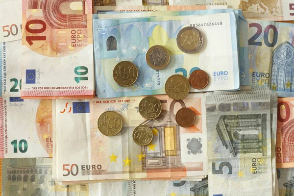 Euróbankjegyek Érmék — Stock Fotó