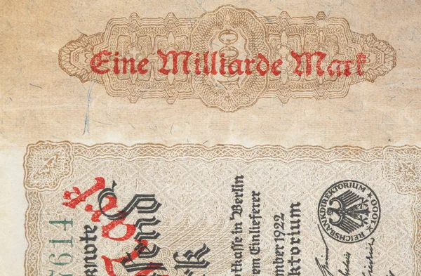 Niemiecki Banknot Reichsmark Nadruk Miliarda Marek — Zdjęcie stockowe