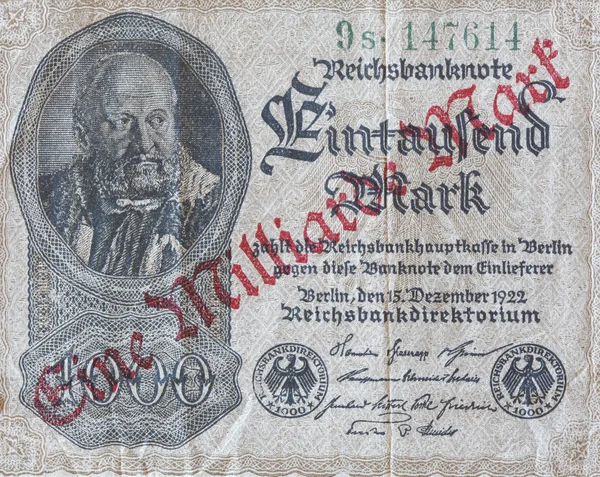 Billet Reichsmark Allemand Surimpression Milliard Marks — Photo