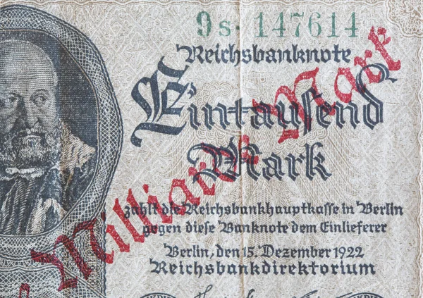 Niemiecki Banknot Reichsmark Nadruk Miliarda Marek — Zdjęcie stockowe