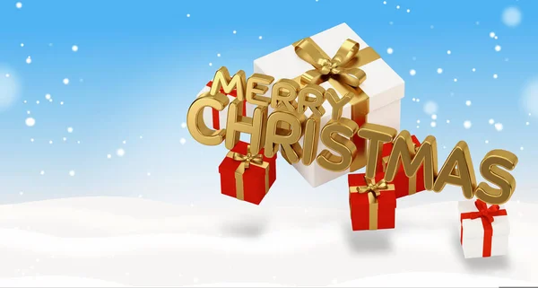 Vrolijk Kerstmis Vet Letters Gouden Met Kerst Presenteert Illustratie — Stockfoto