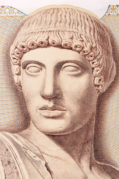 Apollo Portré Görög Pénzből — Stock Fotó