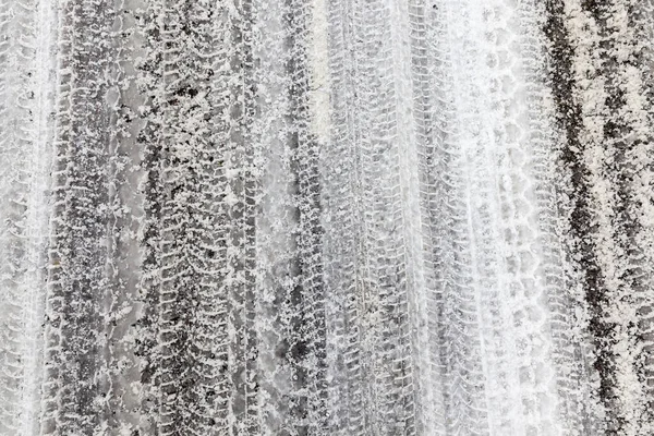 Сліди Протектора Снігу Сніг Вкритий Зимовий Сезон Дороги Фото Крупним — стокове фото