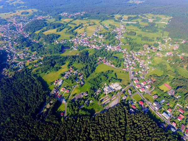 Widok Lotu Ptaka Krajobraz Jezioro Miasto Fichtelgebirge — Zdjęcie stockowe