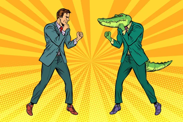 Бокс Борется Рептилоидом Крокодилом Ретро Векторная Иллюстрация Поп Арта — стоковое фото