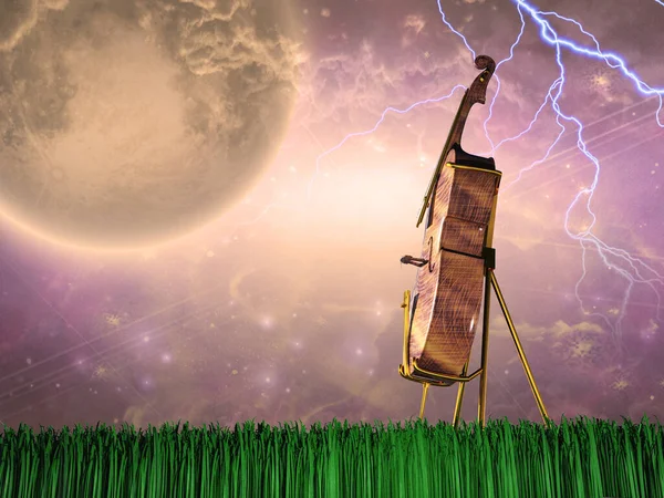 Cello Paisaje Tormentoso Luna Gigante Cielo Brillante — Foto de Stock