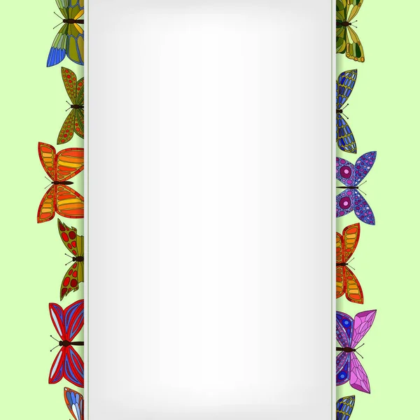 抽象ベクトルカラフルなドードル蝶ヴィンテージカード — ストック写真