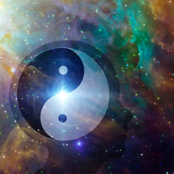 Yin Yang Teken Hoofd Silhouet Levendige Ruimte — Stockfoto