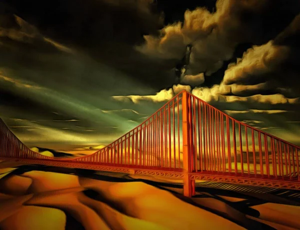 シュールな砂漠のゴールデンゲートブリッジ — ストック写真